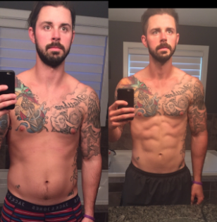 Before and after transformation photos of client Craig O