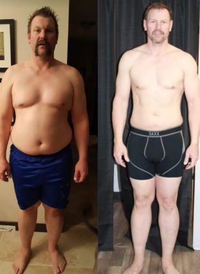 Before and after transformation photos of client Dallas D