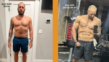 Before and after transformation photos of client Jeremy B