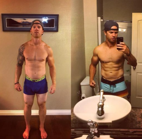 Before and after transformation photos of client Landon K